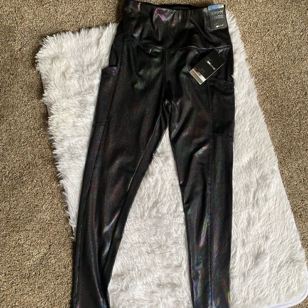 Shoactive Tummy Control Leggings High Waist Iridescent Leggings Size Medium NEW‎